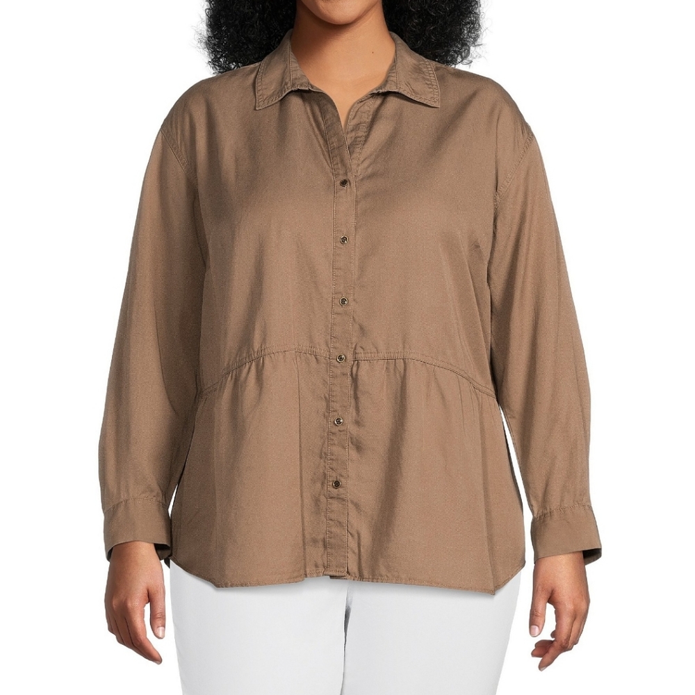 Long Sleeve High-Low Hem Gathered Bodice Top